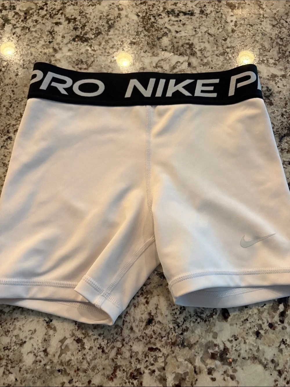 Nike Pro White Girl's Bike Shorts with Black Logo Waistband